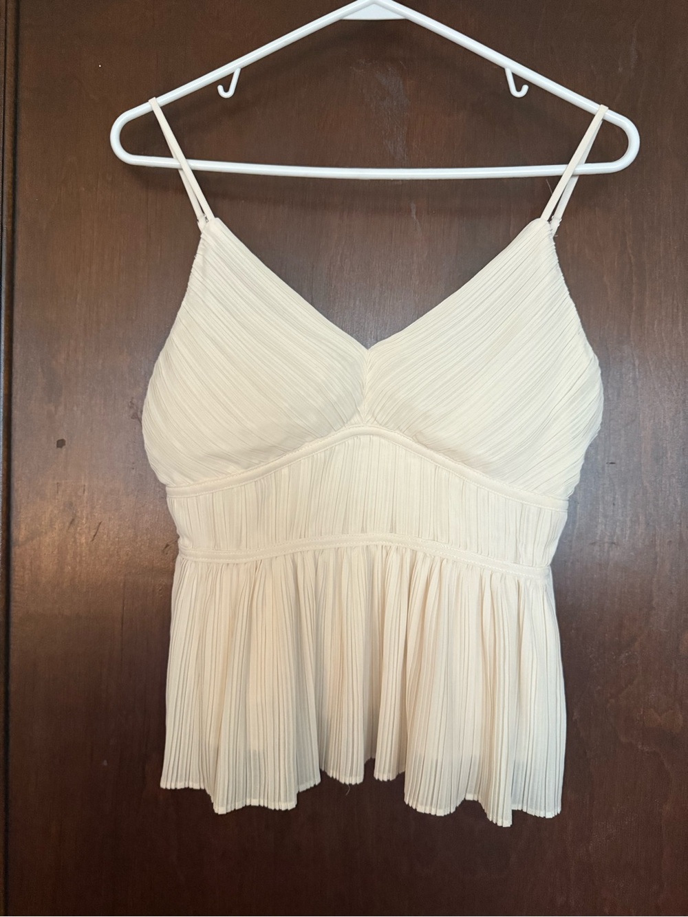 All in Favor Cream Pleated Spaghetti Strap Cami
